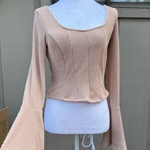 Altar'd State Blush Knit Flare Sleeve Blouse